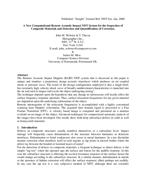 (PDF) A New Computational Remote Acoustic Impact NDT System for the ...