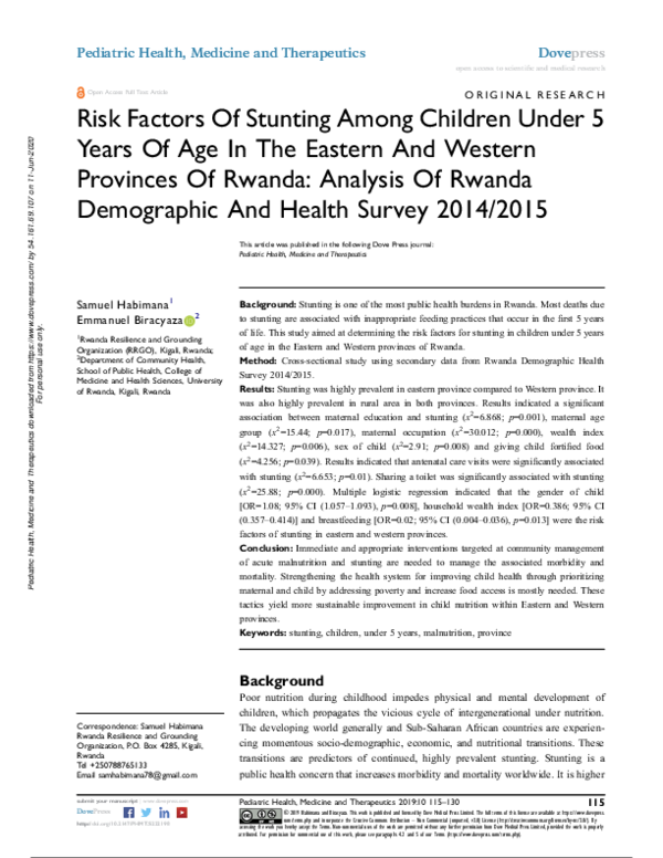 (PDF) Risk Factors Of Stunting Among Children Under 5 Years Of Age In ...