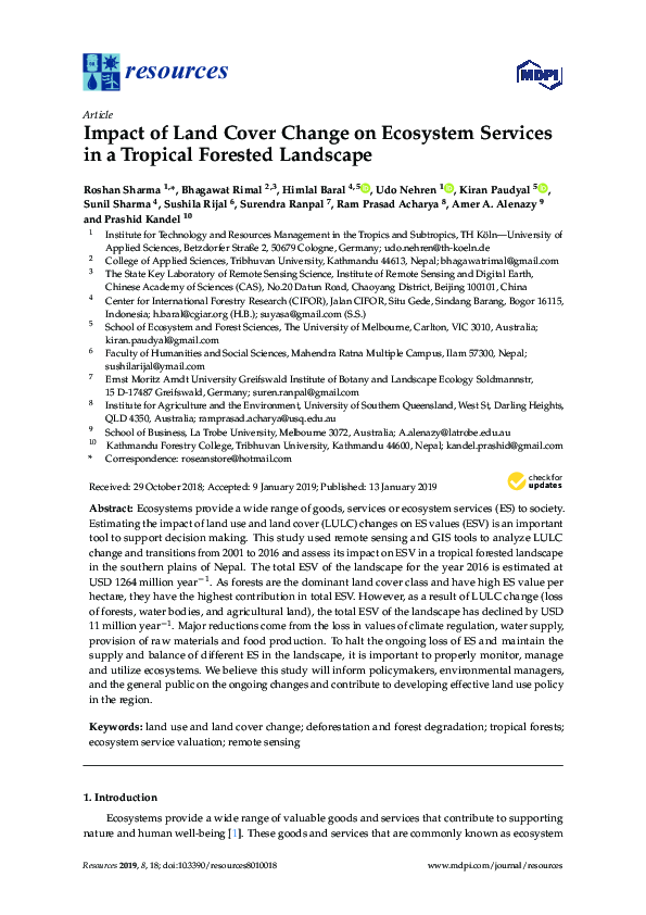 (PDF) Impact of Land Cover Change on Ecosystem Services in a Tropical ...
