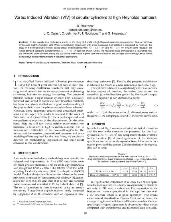 (PDF) Vortex Induced Vibration (VIV) of circular cylinders at high ...