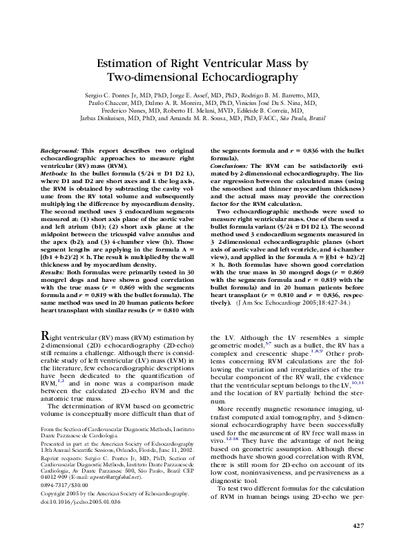(PDF) Estimation of right ventricular mass by two-dimensional ...