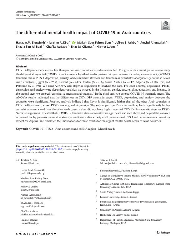 (PDF) The differential mental health impact of COVID-19 in Arab countries