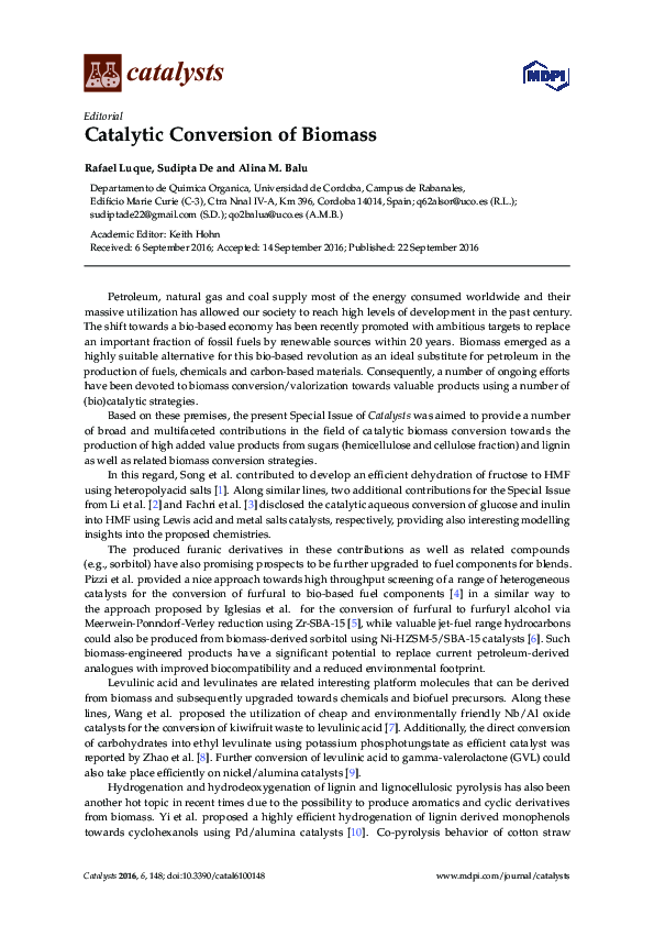 (PDF) Catalytic Conversion of Biomass
