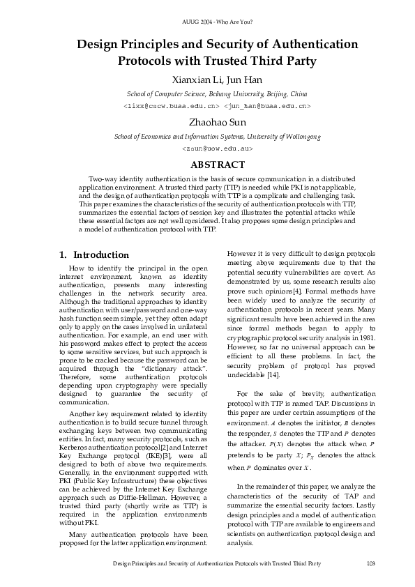 (PDF) Design Principles and Security of Authentication Protocols with ...