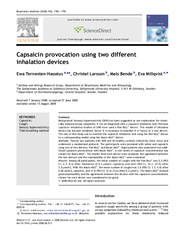 (PDF) Capsaicin provocation using two different inhalation devices