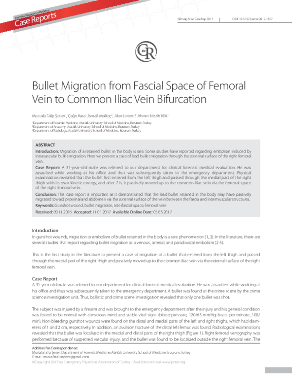 (PDF) Bullet Migration from Fascial Space of Femoral Vein to Common ...