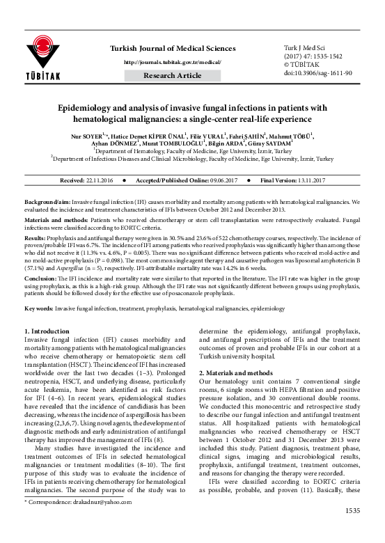 (PDF) Epidemiology and analysis of invasive fungal infections in ...