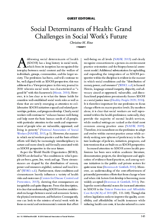 (PDF) Social Determinants of Health: Grand Challenges in Social Work’s ...
