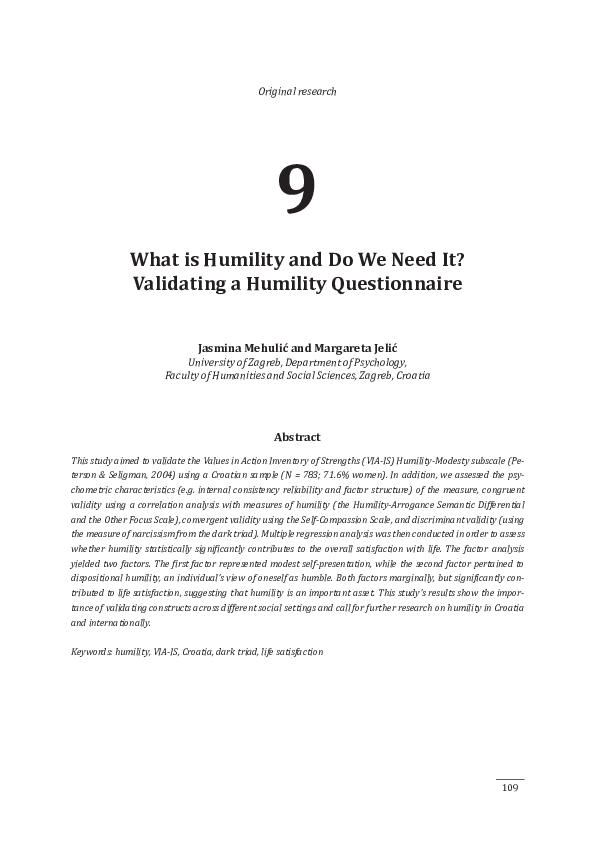 (PDF) What is Humility and Do We Need It? Validating a Humility ...