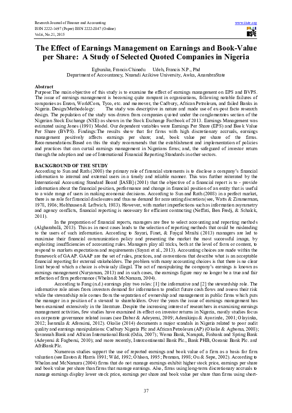 (PDF) The Effect of Earnings Management on Earnings and Book-Value per ...