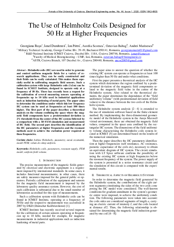 (PDF) The Use of Helmholtz Coils Designed for 50 Hz at Higher Frequencies