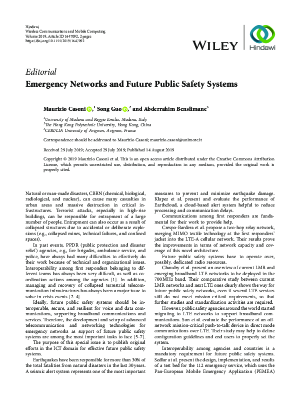 (PDF) Emergency Networks and Future Public Safety Systems