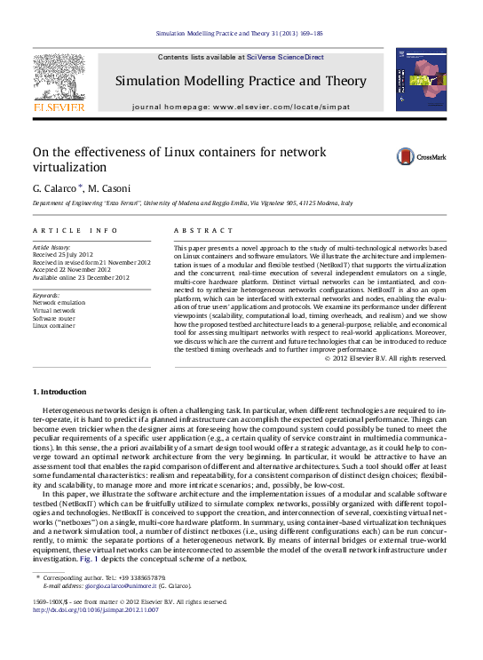 (PDF) On the effectiveness of Linux containers for network virtualization