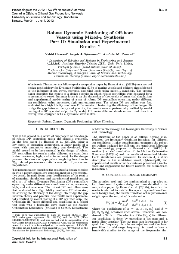 (PDF) Robust Dynamic Positioning of Offshore Vessels using Mixed-µ ...