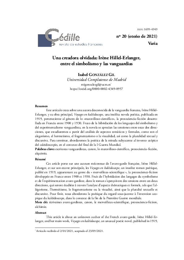 (PDF) Una creadora olvidada Irène HillelErlanger, entre el simbolismo