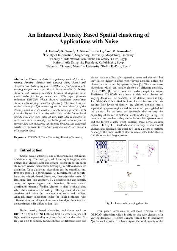 (PDF) An enhanced density based spatial clustering of applications with ...
