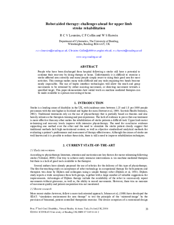 (PDF) Robot aided therapy: challenges ahead for upper limb stroke ...