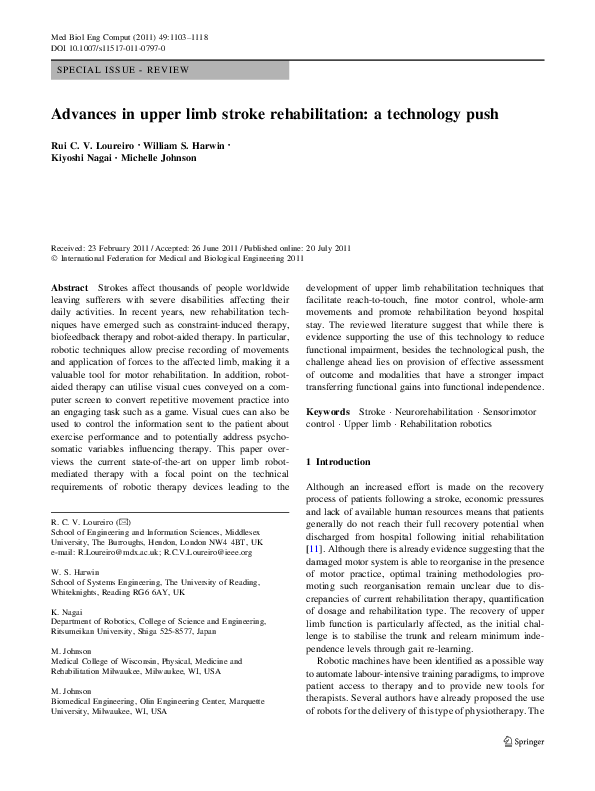 (PDF) Advances in upper limb stroke rehabilitation: a technology push