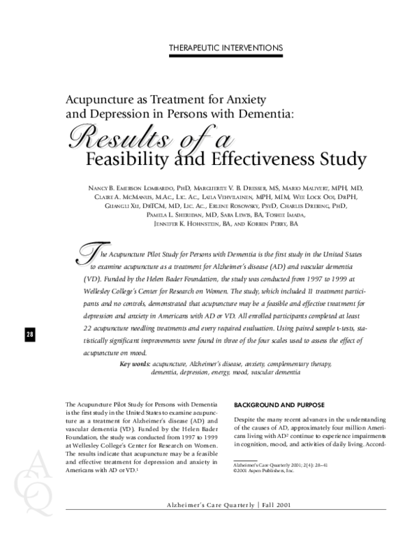 (PDF) Acupuncture as treatment for anxiety and depression in persons
