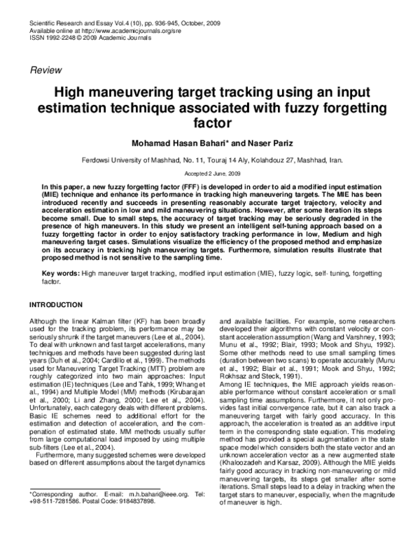 (PDF) High maneuvering target tracking using an input estimation ...