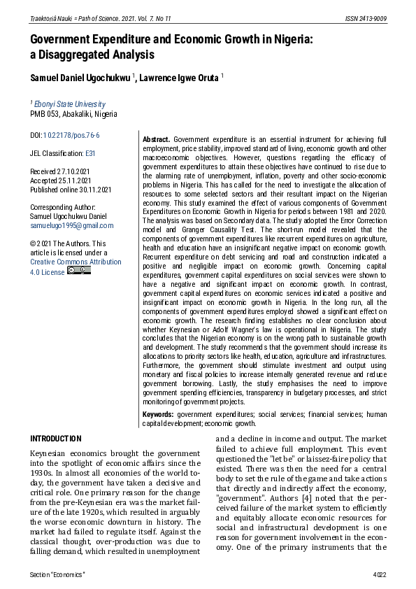 (PDF) Government Expenditure and Economic Growth in Nigeria: a ...