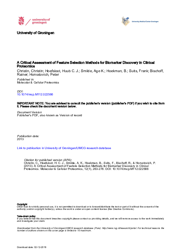 (PDF) A Critical Assessment of Feature Selection Methods for Biomarker ...