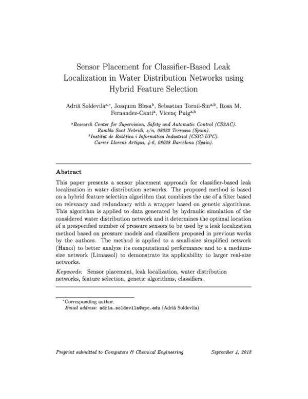 (PDF) Sensor Placement for Classifier-Based Leak Localization in Water ...