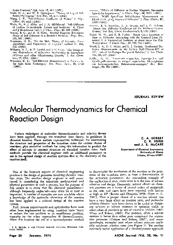 PDF) Molecular thermodynamics for chemical reaction design