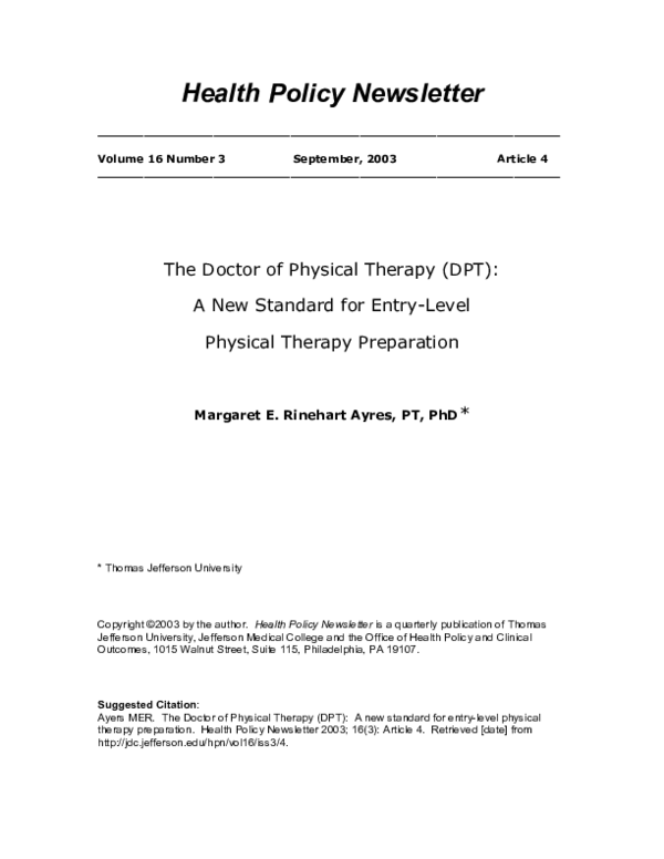 (PDF) The Doctor of Physical Therapy (DPT): A New Standard for Entry ...