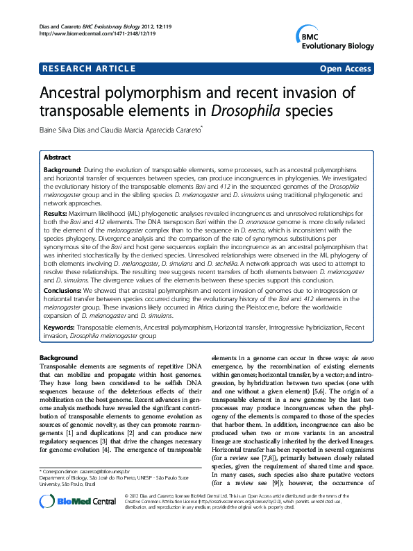 (PDF) Ancestral polymorphism and recent invasion of transposable ...