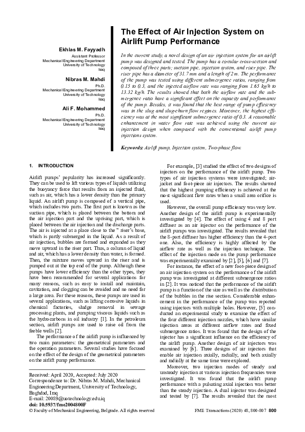 (PDF) The effect of air injection system on airlift pump performance