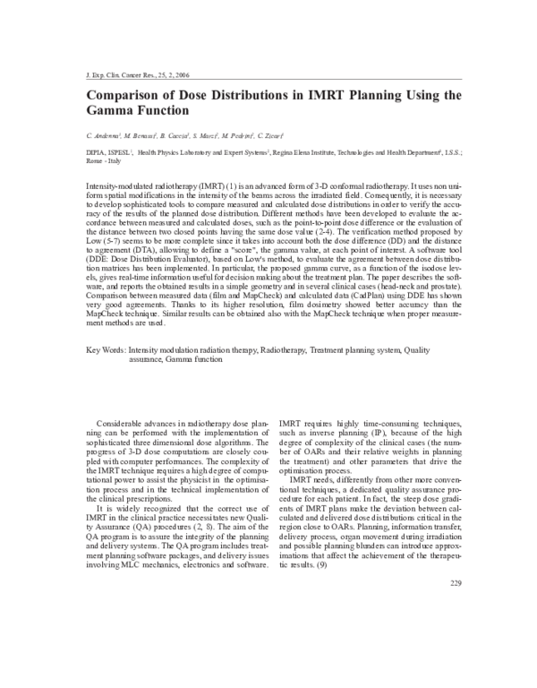 (PDF) Comparison of dose distributions in IMRT planning using the gamma ...