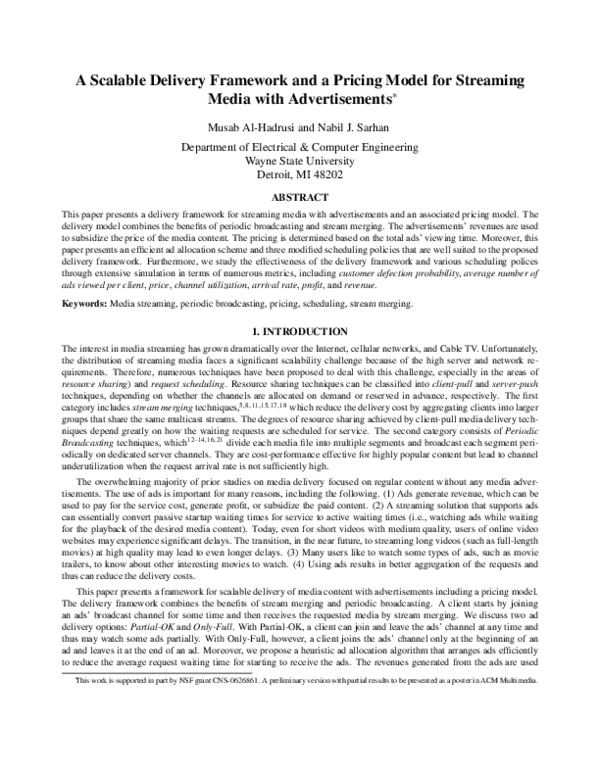 (PDF) A Scalable Delivery Framework and a Pricing Model for Streaming ...