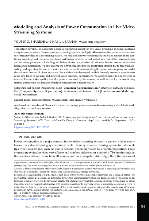 (PDF) Modeling and Analysis of Power Consumption in Live Video ...