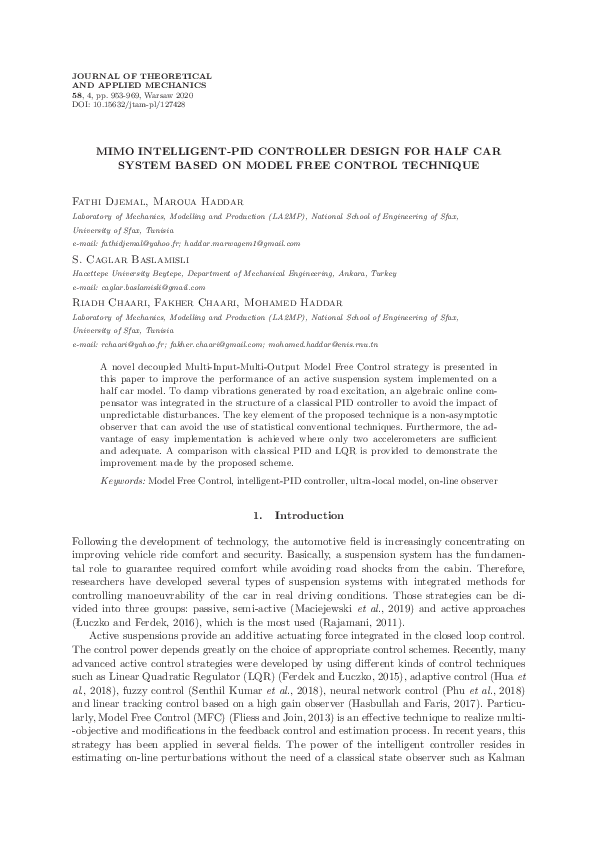 (PDF) Mimo Intelligent-Pid Controller Design for Half Car System Based ...