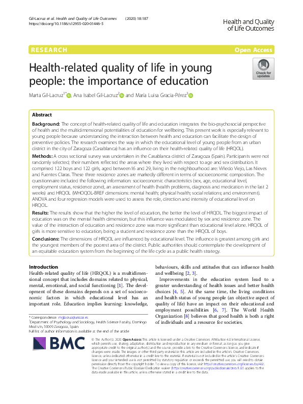 (PDF) Health-related quality of life in young people: the importance of ...
