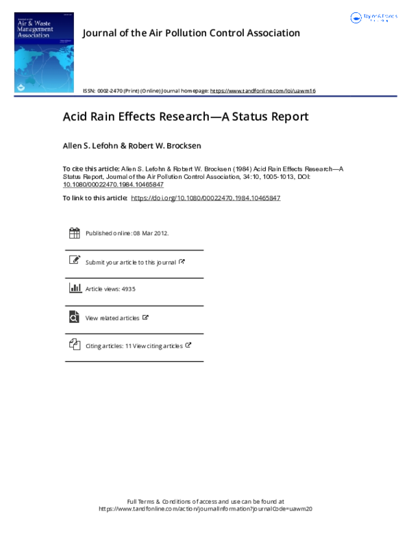 (PDF) Acid Rain Effects Research—A Status Report