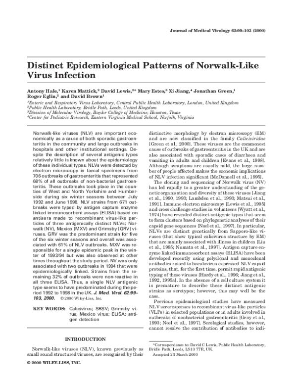 (PDF) Distinct Epidemiological Patterns of Norwalk-Like Virus Infection