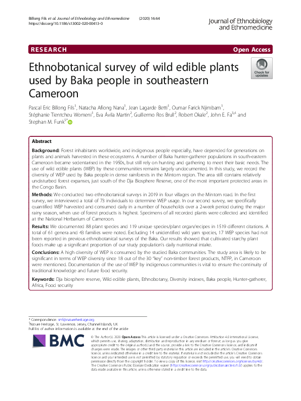 (PDF) Ethnobotanical survey of wild edible plants used by Baka People ...