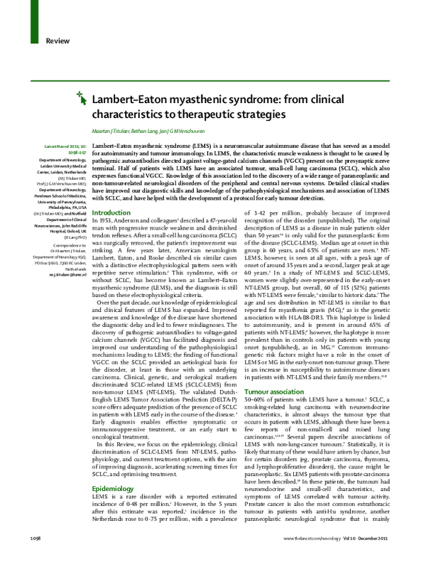 (PDF) Lambert–Eaton myasthenic syndrome: from clinical characteristics ...