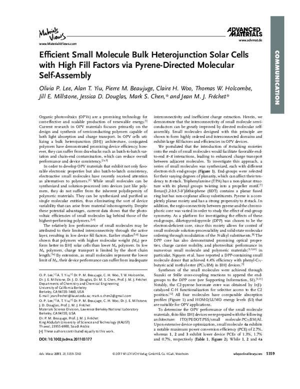 (PDF) Efficient Small Molecule Bulk Heterojunction Solar Cells with ...