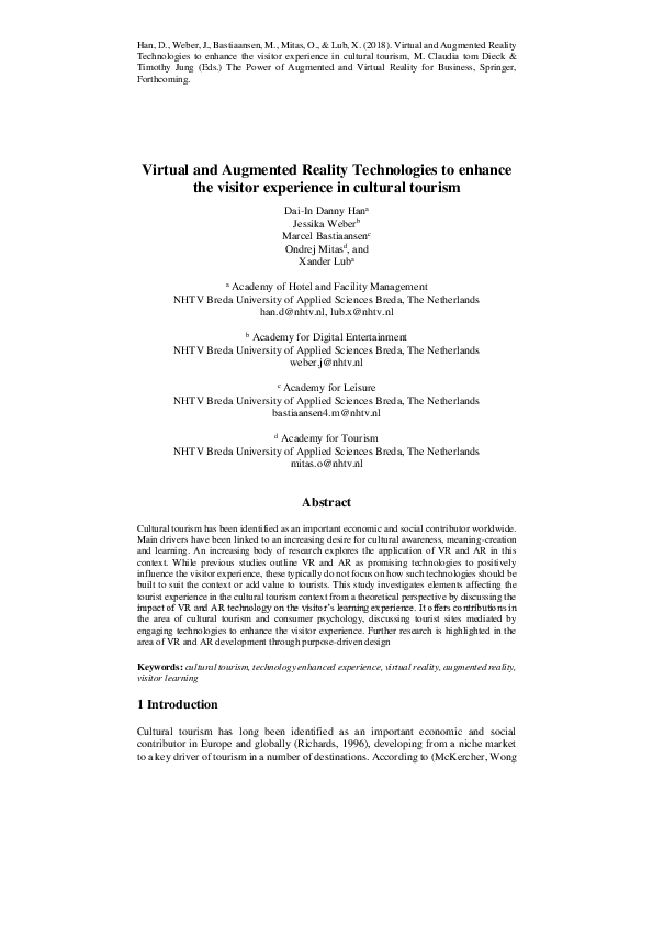 (PDF) Virtual and Augmented Reality Technologies to Enhance the Visitor ...