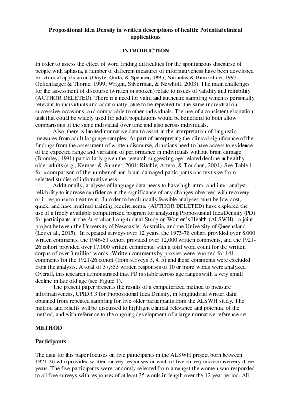 (PDF) Propositional Idea Density in written descriptions of health ...