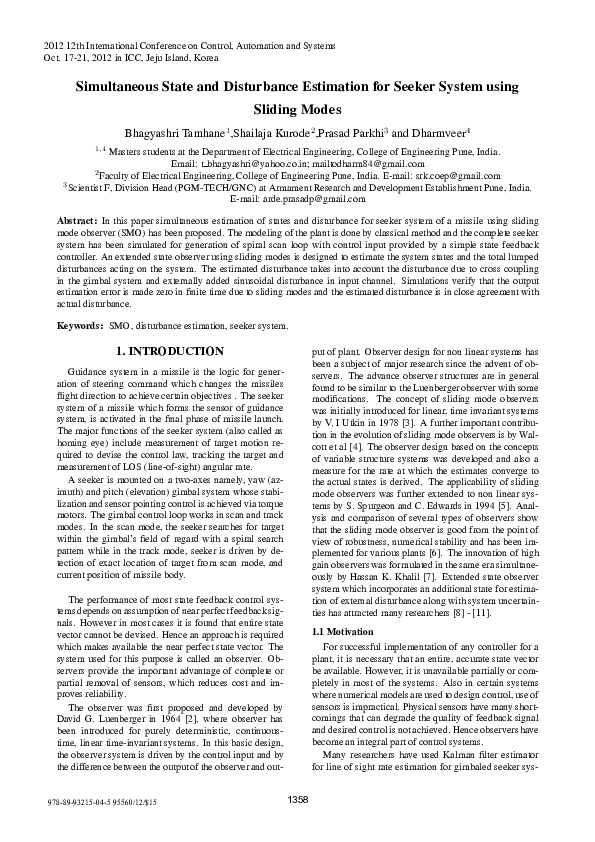 (PDF) Simultaneous state and disturbance estimation for seeker system ...