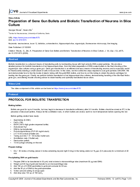 (PDF) Preparation of Gene Gun Bullets and Biolistic Transfection of ...