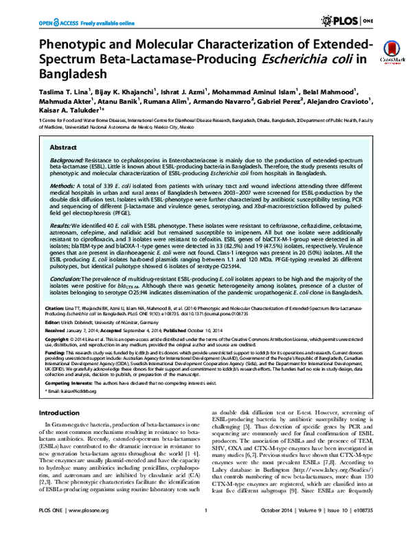 (PDF) Phenotypic and Molecular Characterization of Extended-Spectrum ...