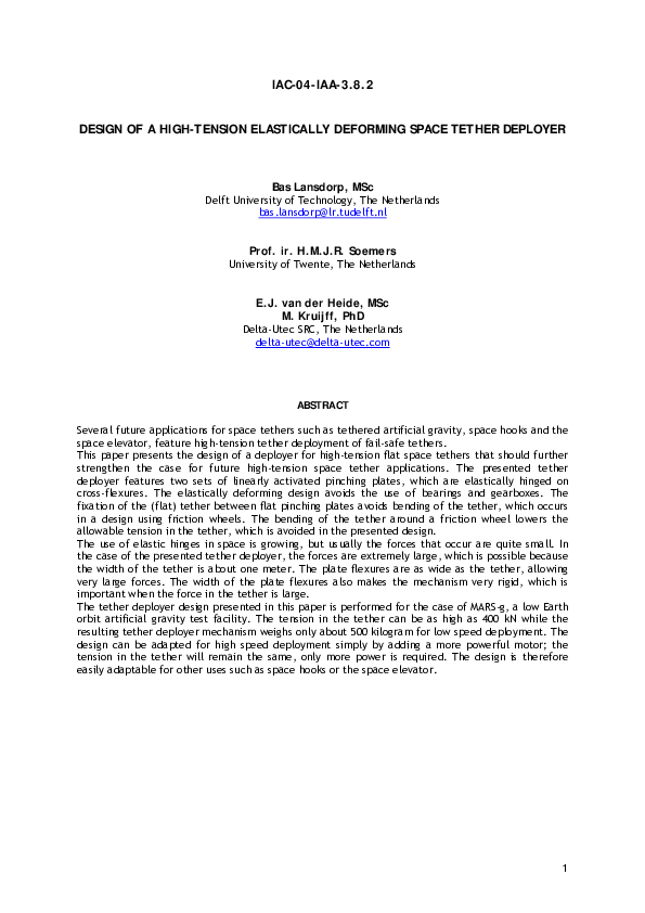 (PDF) Design of a high-tension elastically deforming space tether deployer