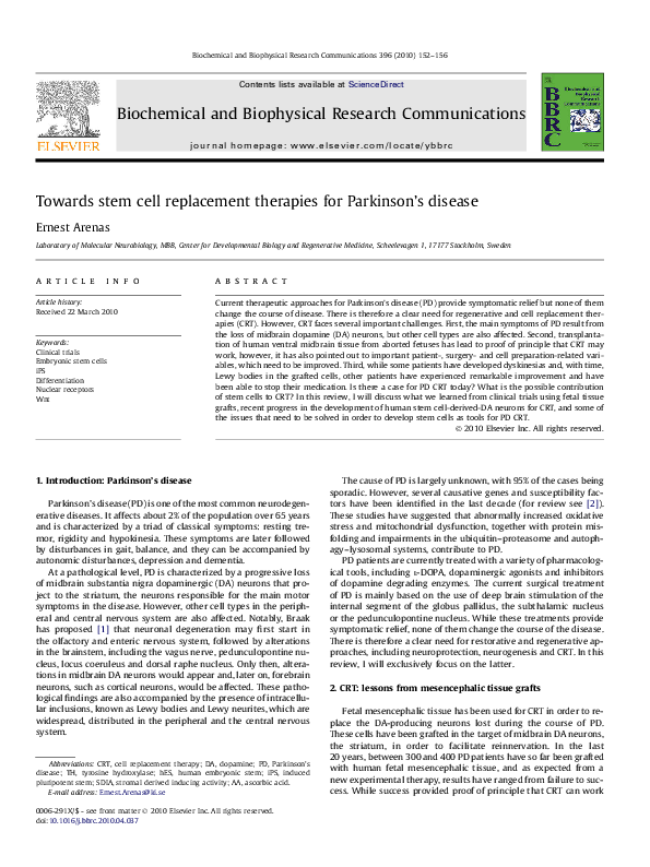 (PDF) Towards stem cell replacement therapies for Parkinson’s disease
