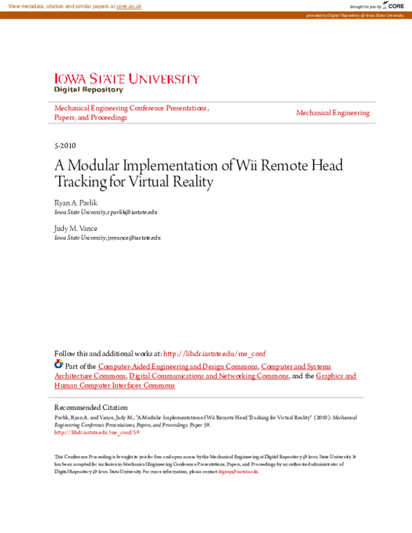 (PDF) A Modular Implementation of Wii Remote Head Tracking for Virtual