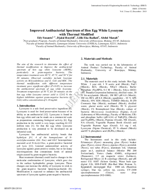 (PDF) Improved Antibacterial Spectrum of Hen Egg White Lysozyme with ...